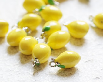 One Piece Enamelled on Brass Charm - Lemon 13x7mm (4405C)