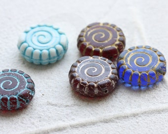 One Piece Czech Glass Beads - Spiral - Varies Colors 16mm (CZE-4)