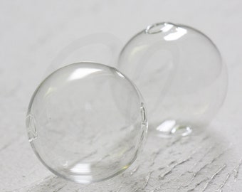 4 Pieces Hand Blown Hollow Glass-Round Clear Two Hole 35mm (17H2)