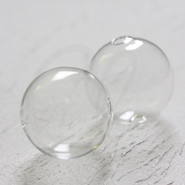 4 Pieces Hand Blown Hollow Glass-Round Clear Two Hole 35mm (17H2)