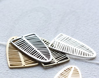 Laser Cut Solid Brass Charm - Leaf 16x25mm (4545C)