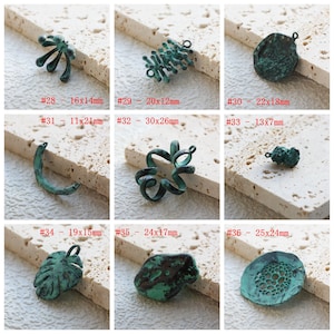 One Piece Hand Made Green Patina Charms, Beads and Caps - Varies Shapes and Size (PTA-c)