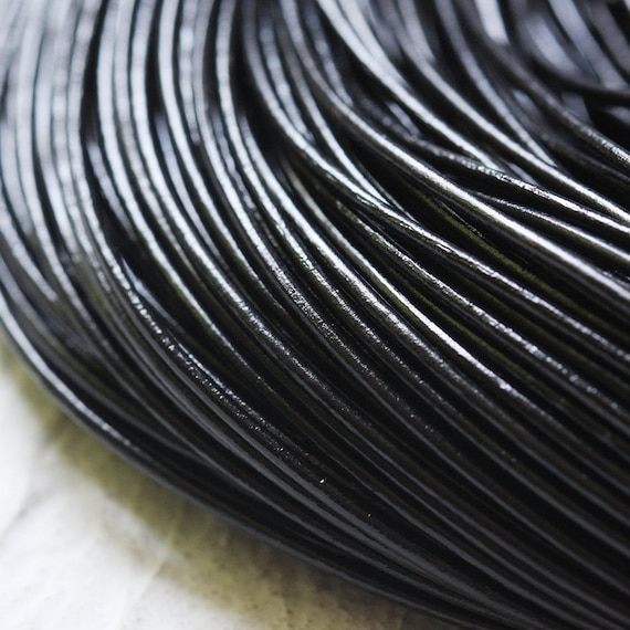 2 Meters Black Premium Genuine Leather Cord - Round