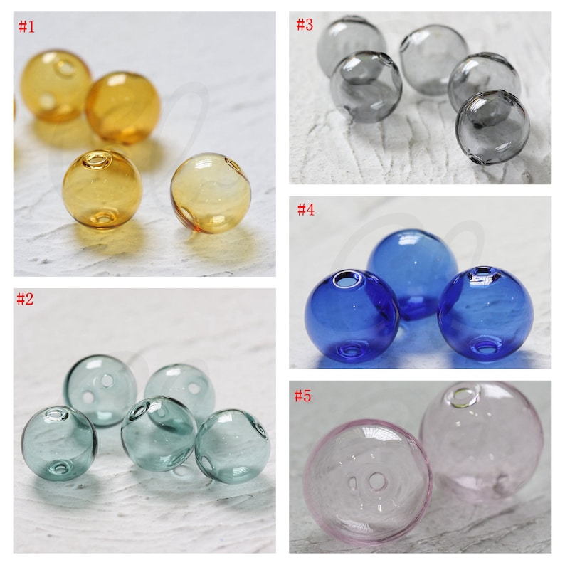 4 Pieces Hand Blown Hollow Glass Beads With Regular 2 Holes 18H image 1