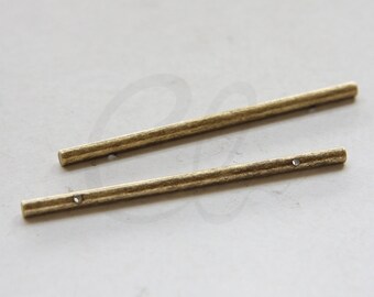 2 Pieces Antique Brass Round Bar with Two Holes 3x60mm (3069C)