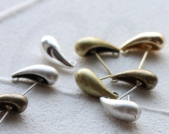 2 Pieces (One Pair) Solid Brass Earring Post with Sterling Silver Pin - Bean 20x10mm (EPA2-M)