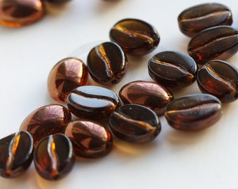 4 sztuki czeskich szklanych koralików z ziaren kawy - pół płaszcz z brązu topazu 11 x 8 mm (580#3)