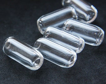 6 Pieces Hand Blown Hollow Glass Beads - Tube - Clear 23x12mm