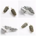 2 Pieces Antique Brass Tone or Oxidized Silver Tone Base Metal Charm - Pine Cones 42x15mm (22332Y)A50