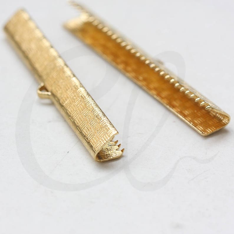Ribbon Ends Cord Flat Crimp 3761CJ284 6 Pieces Raw Brass Clam Ending 50mm