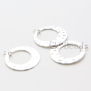 2 Pieces of  S925 Sterling Silver Hammered Ring - Earring Findings 24x21mm