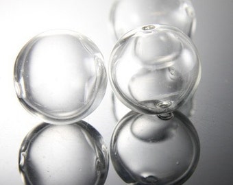 6 Pieces Hand Blown Hollow Glass-Round Clear Two Hole 20mm (17H2)