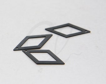 2 Pieces Matte Black Plated Brass Base Rhombus Charm - 26x14mm (3030C-C-582)