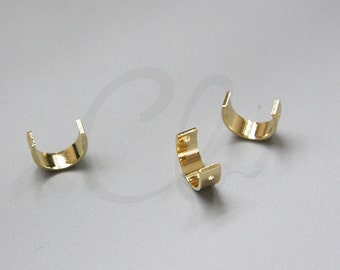 One Piece Premium Gold Plated Brass Base Two Holes Spacer - Curved Bead Frame - Half Circle 13x5mm (3116C-N-93)