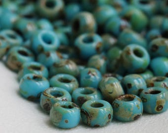 20 Grams Japanese Miyuki 6/0 Seed Bead - Opaque Turquoise Blue Picasso - 4mm (6M1-4514) Ship from Canada