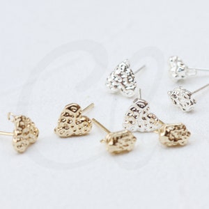 2 Pieces Premium Plated Brass Earring Finding - Earring Post with Sterling Silver Pin - Textured Nugget or Heart (4547C)