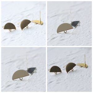 One Pair Hand Soldered Brass Earring Post with Sterling Silver Pin - Half Circle 14x9mm (4493C)