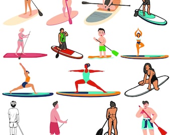 Paddleboard Cut-Datei, Paddleboard Cut File, Paddleboard Clipart, Sup Silhouette Bundle, Sup Silhouette Bundle, Strand Wassersport