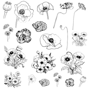 Poppy svg Bundle, Floral Clipart, Poppy Vector, Remembrance Day Decal, Poppy Cut Files, Poppy Flower Silhouette.