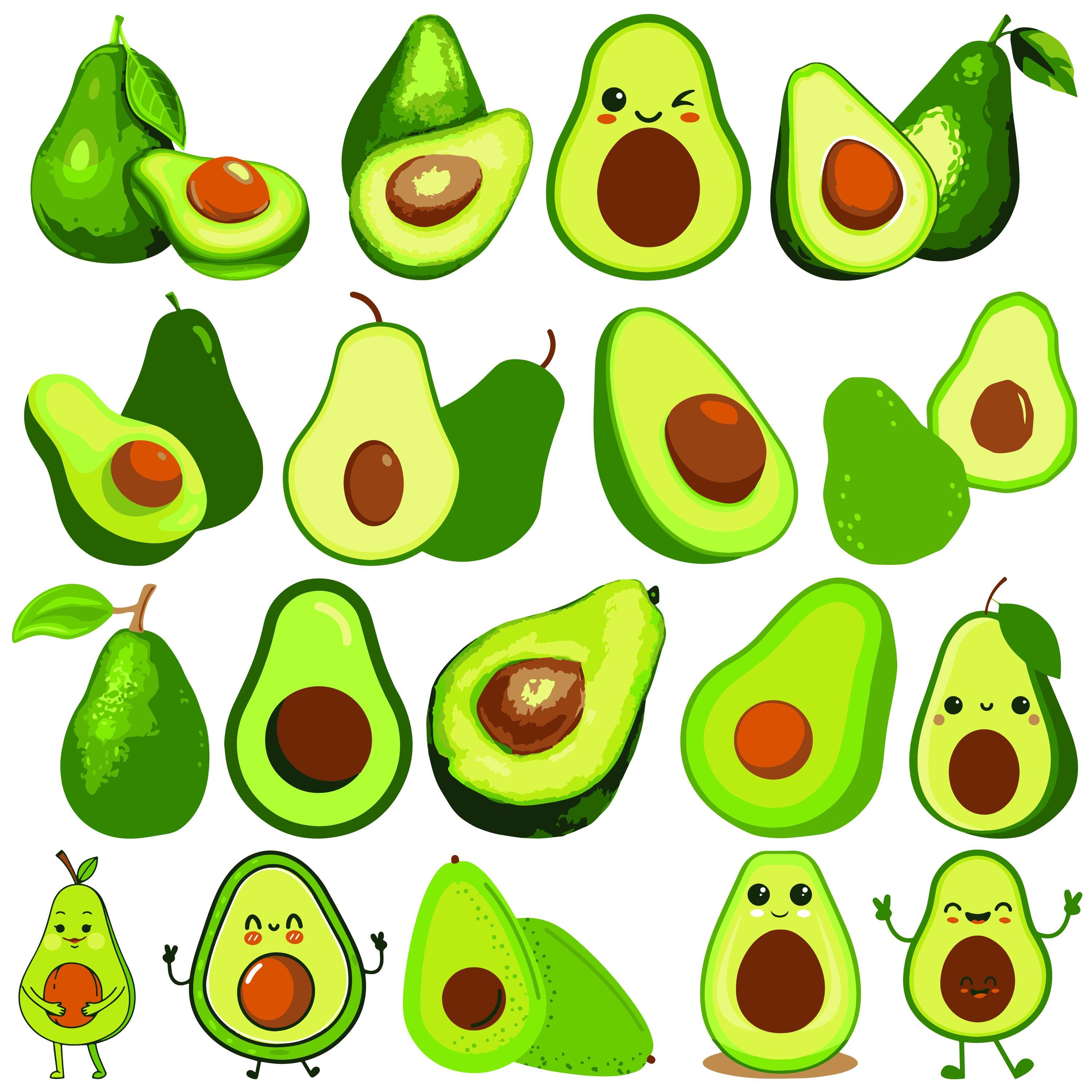 Cute Avocado Svg,clipart Set of Avocados,happy Avocado,avocado Clipart ...