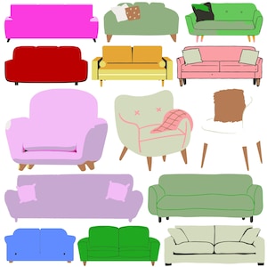 Op de afbeelding: Een verzameling van 11 verschillende banken en fauteuils in verschillende kleuren en stijlen. De banken zijn allemaal bekleed met verschillende stoffen, waaronder fluweel, linnen en katoen. De fauteuils zijn allemaal bekleed met verschillende stoffen, waaronder fluweel, linnen en katoen.