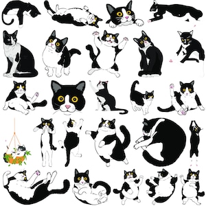 Pacchetto SVG Tuxedo Cat, vettore Tuxedo Cat, Black Cat SVG, clipart Tuxedo Cat, clipart gatto che sbircia, Cute Cat Png, Cat SVG Cut Files per Cricut,