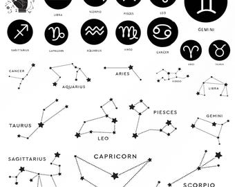 Bundle Svg signes du zodiaque, des cliparts signes du zodiaque pour Cricut, Silhouette de signe astrologique céleste, vecteur de la Constellation du zodiaque, fichiers de coupe zodiaque.