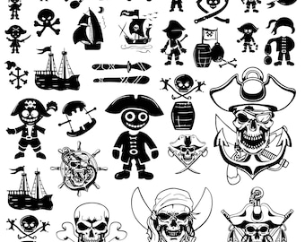 Bundle Svg pirate, clipart pirate pour Cricut, Silhouette de pirate, vecteur de pirate, dessins de pirate, fichiers de coupe d'armes de pirate.
