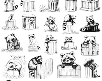 Raccoon SVG Bundle, Raccoon Head PNG, Woodland Animal Digital Cut Files, Raccoon Silhouette, Wildlife Art Printables, Cute Raccoon Clipart