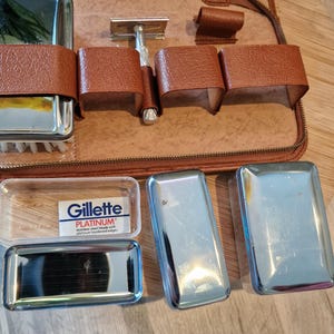 Vintage Leather Men’s Grooming Set | 1950s Gillette Travel Shaving Kit | Real Leather Case | Gentleman Gift | Razor + Mirror + Brush
