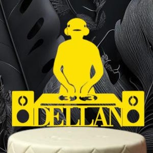 Adorno para tarta de DJ personalizado: Tema musical con purpurina, nombre y edad personalizados