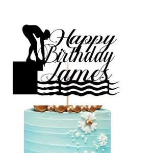 Personalized Glitter Swimming Cake Topper: Swimmer Birthday Party Decoration