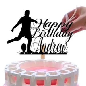 Décoration de gâteau personnalisée joueur de rugby Rugby joyeux anniversaire nom et âge retraite décoration fête paillettes carte cadeau pour lui elle
