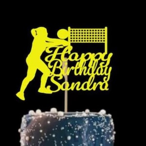 Custom Volleyball Themed Net Happy Birthday Gift Cake Topper Any Name And Age Gifts For Girls And Boys Glitter Card Decoration Art Design