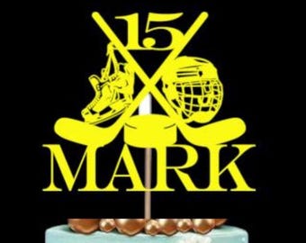 Custom Hockey Cake Topper: Glitter Sports Party Decoration, Ice Hockey Theme