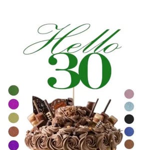 Topo de bolo de aniversário personalizado Hello 30, cartão personalizado com glitter, presente de aniversário, topo de bolo dourado, prateado, multicolorido, decoração para presente