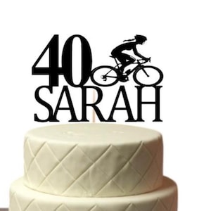 cycler cake topper personalised bicycle Happy Birthday cycle cakes art cyclist decoration name and age gift for him her parent gifts gold