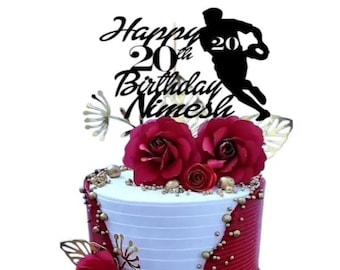 Personalized Rugby Birthday Cake Topper: Glitter Card, Any Name & Age