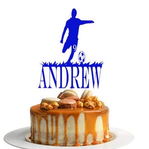 Personalised Soccer Football Happy Birthday Cake Topper Sports Cakes Art Toppers Custom Sport Name And Age Gifts for Boys And Girls Gold