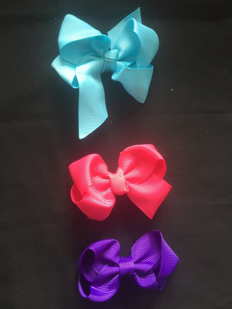 Light Blue Pink And Purple Hair Bow Set With No Slip Grips Etsy