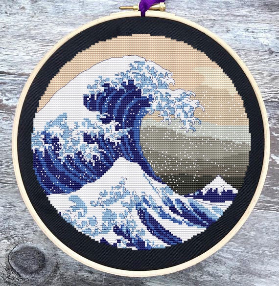 Great Wave off Kanagawa Japanese Art - Cross Stitch PDF