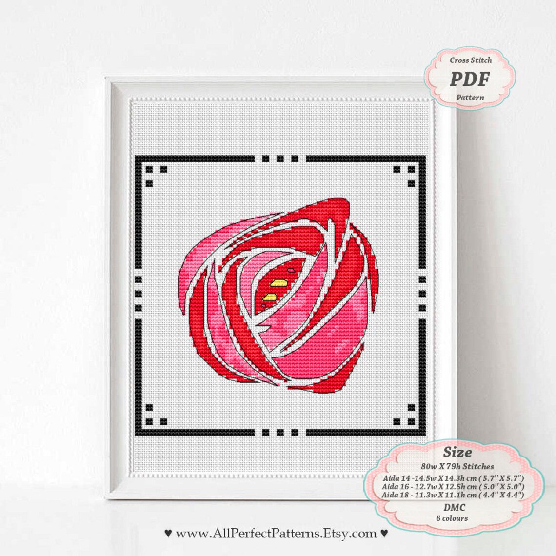 Rose Flower Art Deco Cross Stitch PDF Pattern Flower Floral Etsy