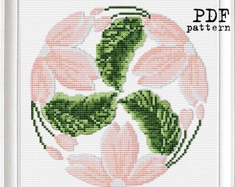 Sakura Wreath Pattern Cross Stitch PDF sampler Old Japanese style Flower art Floral Decor