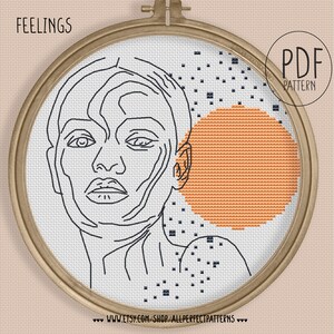 Pattern: Feelings - one line art female figure woman body art neutral boho terracotta cross stitch PDF abstract minimalist for relaxing