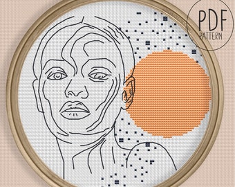 Pattern: Feelings - one line art female figure woman body art neutral boho terracotta cross stitch PDF abstract minimalist for relaxing