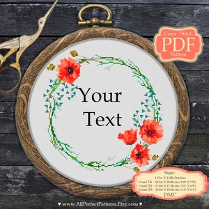 Poppies Flower Wreath - Motivational Quotes - Cross Stitch PDF Pattern - Modern Embroidery - XStitch