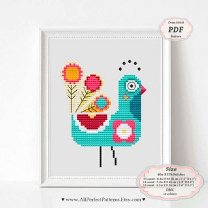 Bird - Scandinavian Art - Cross Stitch Pattern, Modern Embroidery, XStitch Nursery art decor