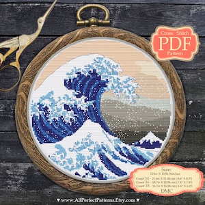 Great Wave Cross Stitch Pattern PDF | Hokusai Japanese Art | Ocean Embroidery | Printable Counted Chart | Instant Download
