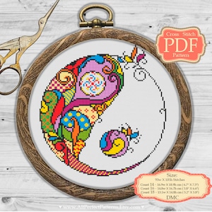 Yin and yang Mandala Cross stitch PDF Pattern, wall decor,  Modern Embroidery hoop art