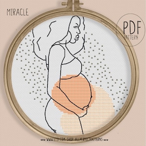 Cross stitch Pattern: Miracle - one line art female figure woman body art neutral boho terracotta PDF abstract minimalist art